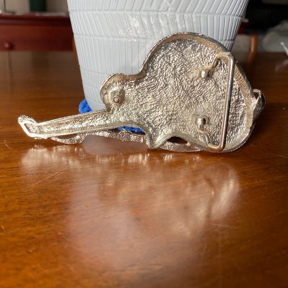 Vintage Yellow Guitar Belt Buckle with Cut Stone Inlay - Picture 4 of 6